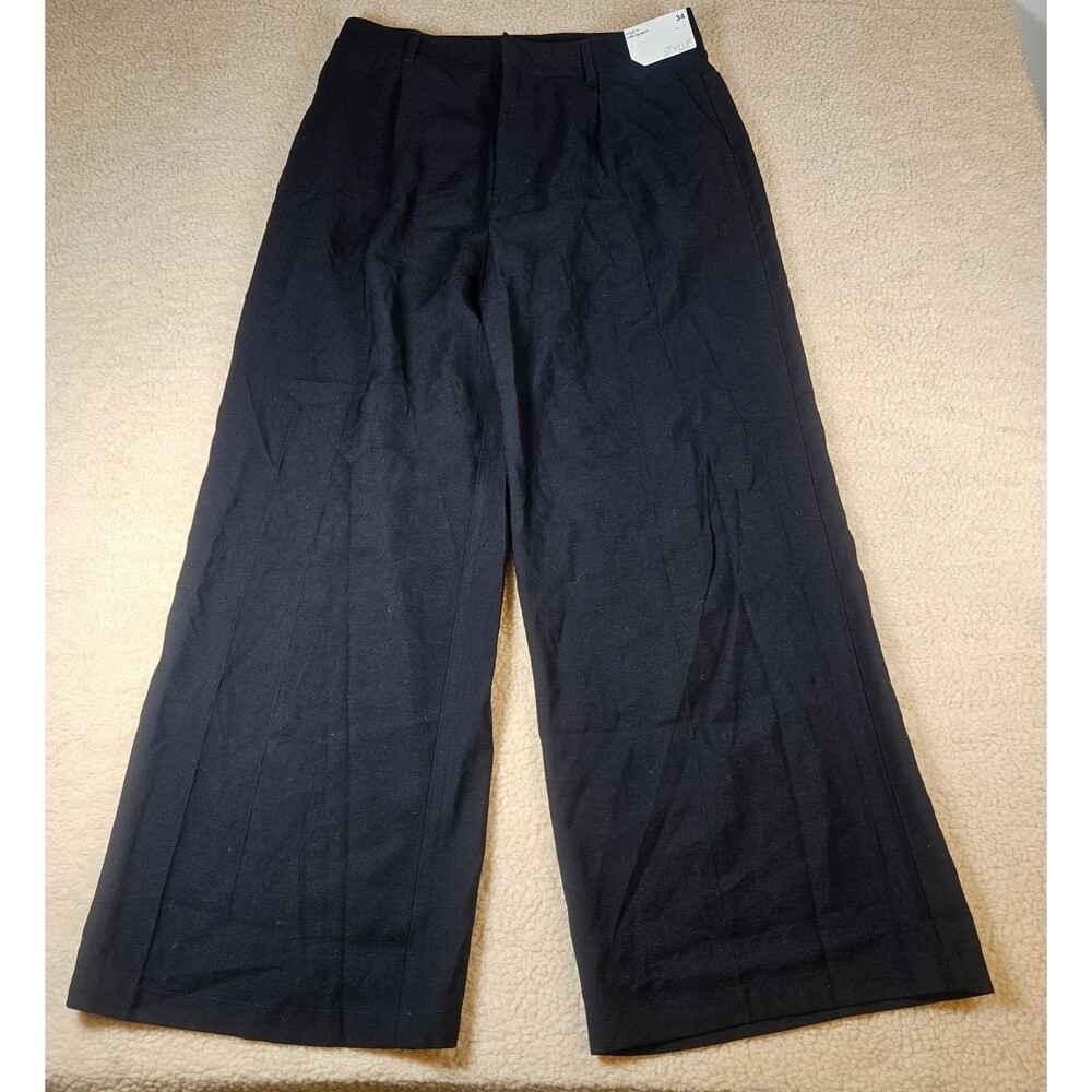 Stylus Wide Leg Dress Pants Mens 34 Black Straight Fit Career NWT Flat Front